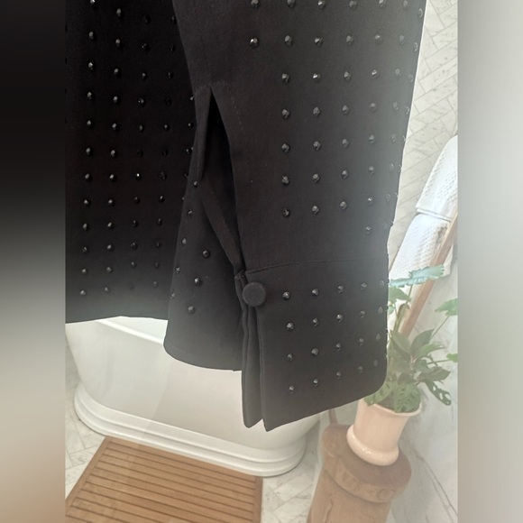 EXPRESS Black on Black Rhinestone Studded Collared Portofino Shirt Small - Picture 8 of 13